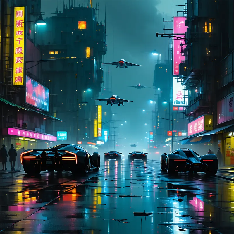 AI-generated neon-lit cyberpunk cityscape at night