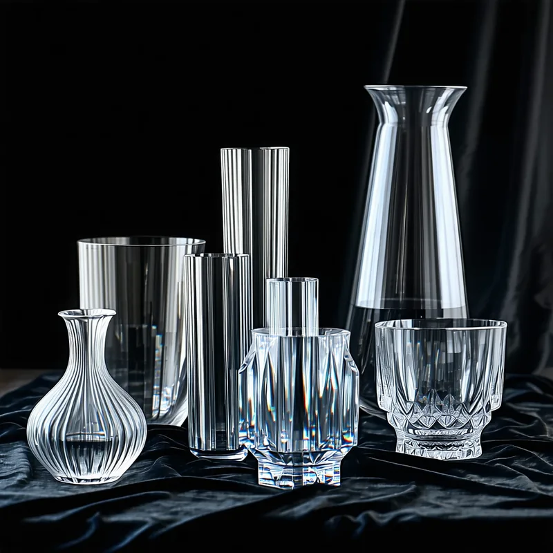 AI-generated dramatic still life with translucent glass objects and dramatic lighting