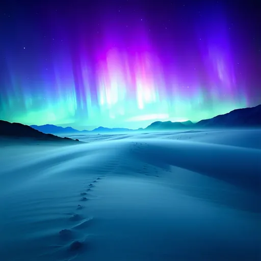 AI-generated abstract landscape with sweeping aurora-like light formations