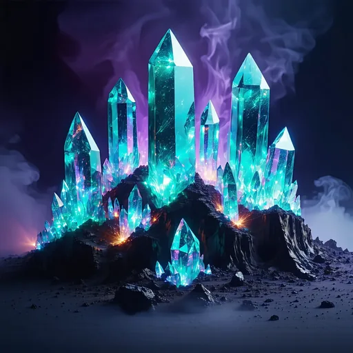 AI-generated fantasy landscape with luminous crystal formations