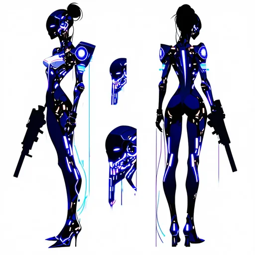 AI-generated character design of a futuristic cyberpunk figure